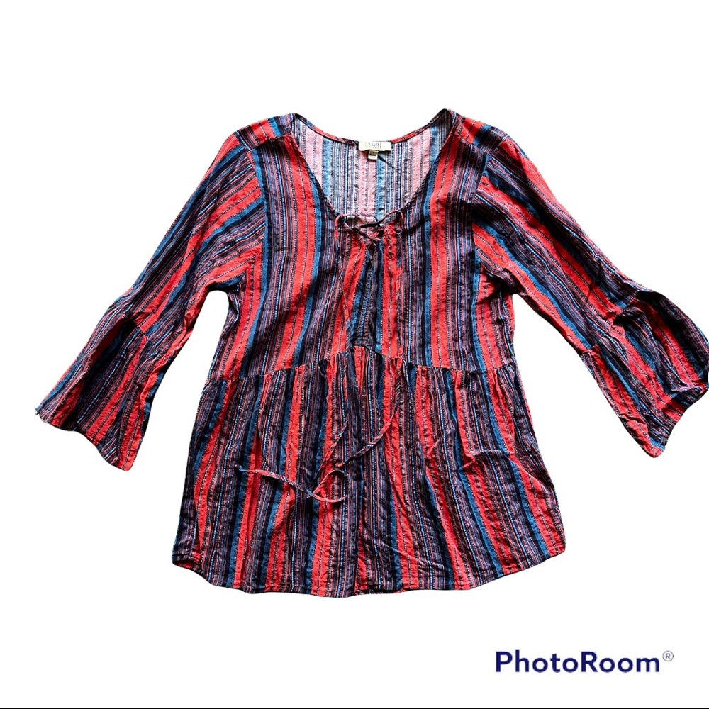 Kori America Red and Blue Stripe Top